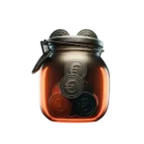 Spaarpot met euro's voor een betoranje uitbetaling